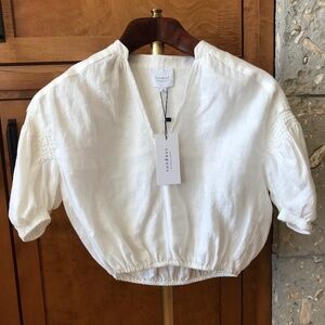 SUNDAYS 100% LINEN BONITA CROPPED WHITE BLOUSE